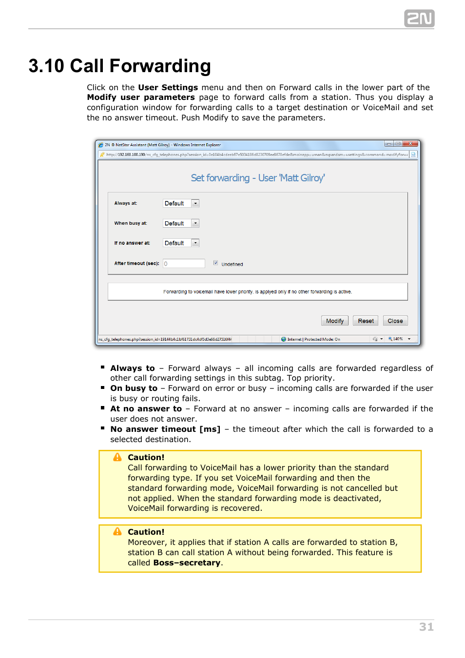 10 call forwarding | 2N NetStar Assistant manual User Manual | Page 31 / 91