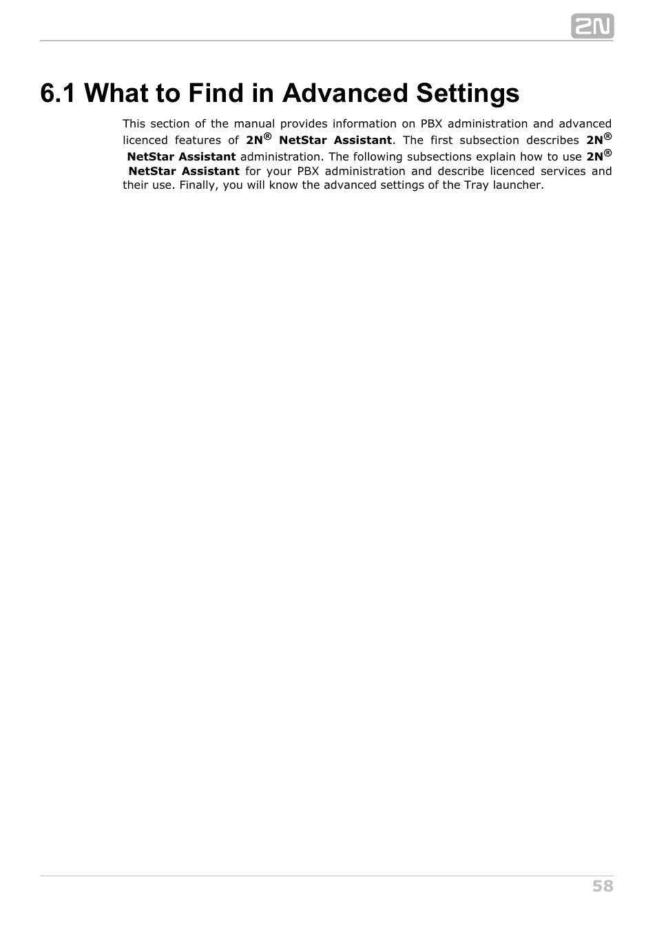 1 what to find in advanced settings | 2N NetStar Assistant manual User Manual | Page 58 / 91