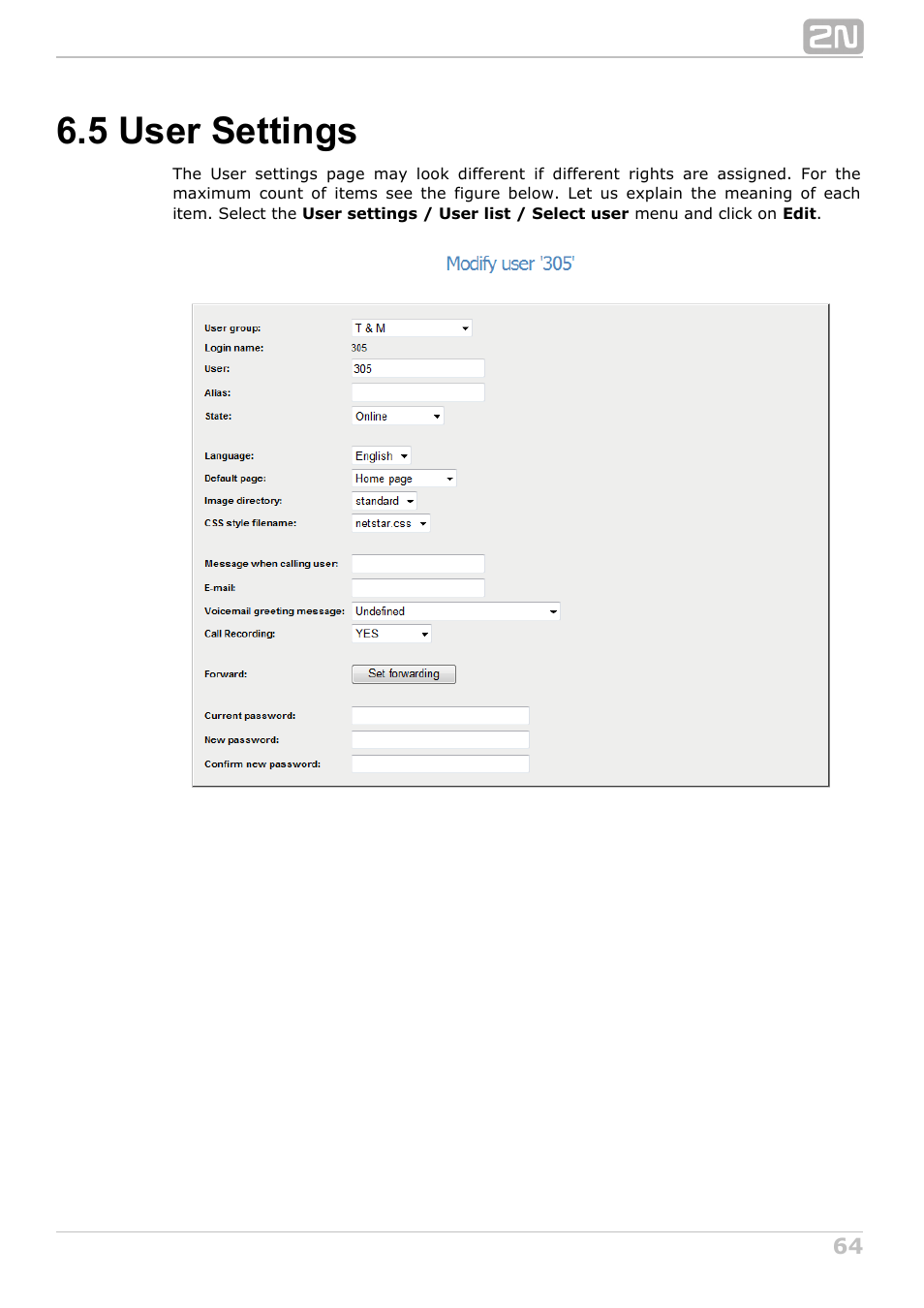 5 user settings | 2N NetStar Assistant manual User Manual | Page 64 / 91