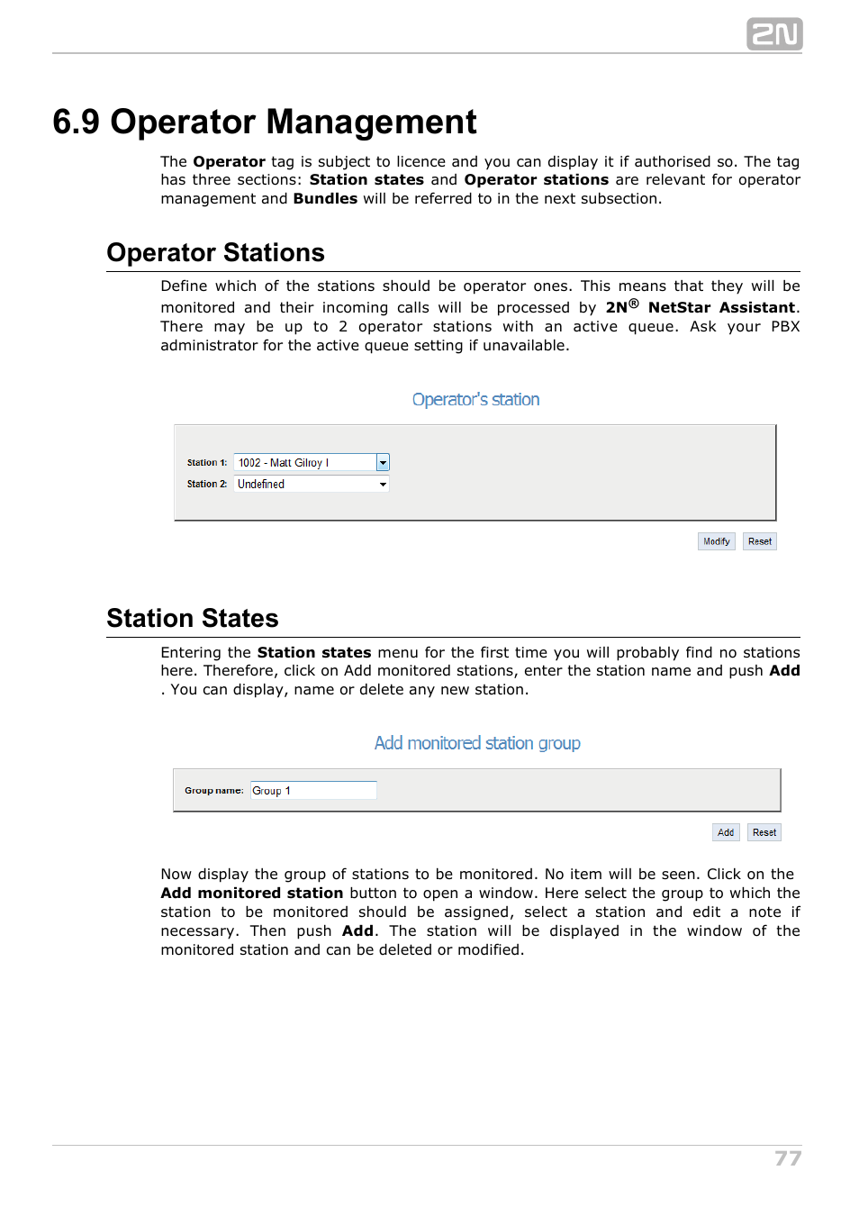 9 operator management, Operator stations, Station states | 2N NetStar Assistant manual User Manual | Page 77 / 91