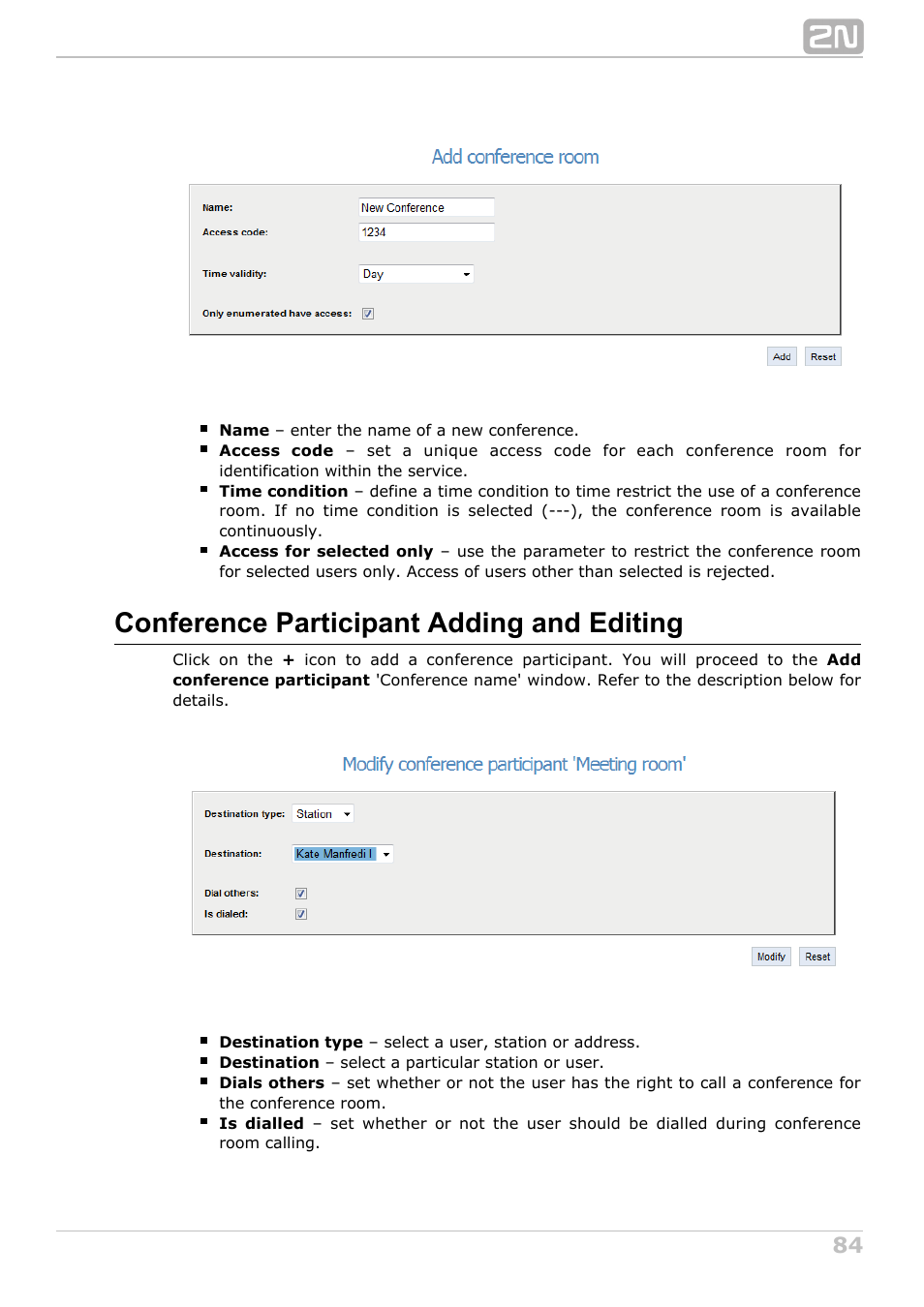 Conference participant adding and editing | 2N NetStar Assistant manual User Manual | Page 84 / 91