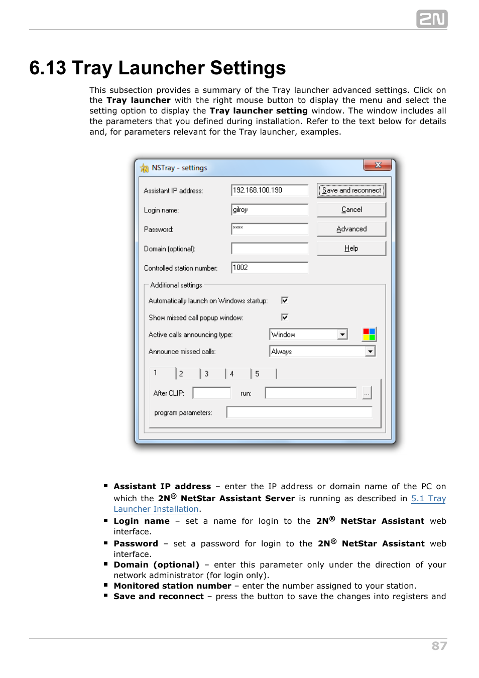 13 tray launcher settings | 2N NetStar Assistant manual User Manual | Page 87 / 91