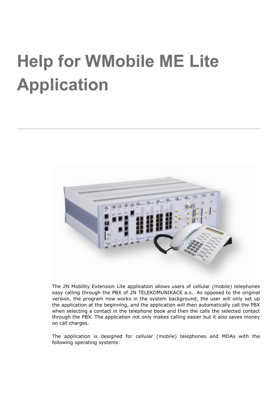 2N NetStar Help for WMobile ME Lite Application User Manual | 10 pages