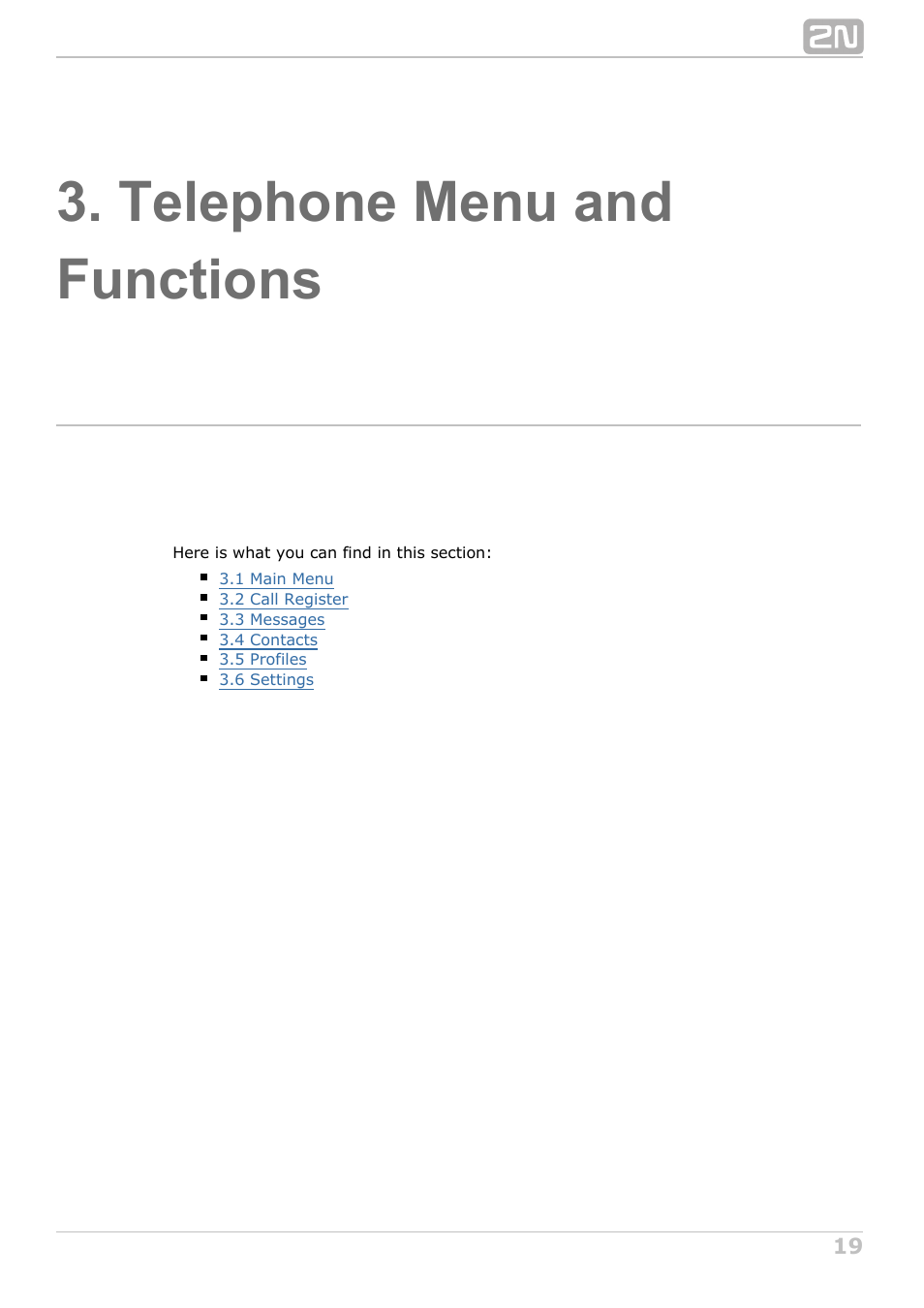 Telephone menu and functions | 2N StarPoint manual User Manual | Page 19 / 60