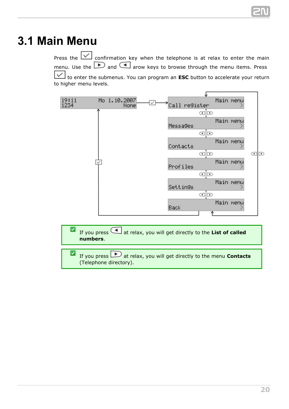 1 main menu | 2N StarPoint manual User Manual | Page 20 / 60