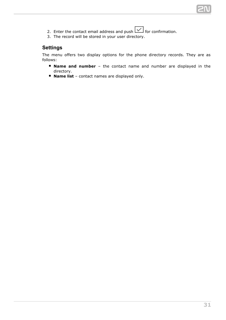 Settings | 2N StarPoint manual User Manual | Page 31 / 60