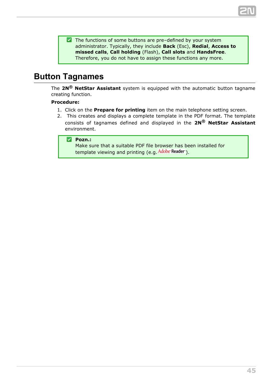 Button tagnames | 2N StarPoint manual User Manual | Page 45 / 60