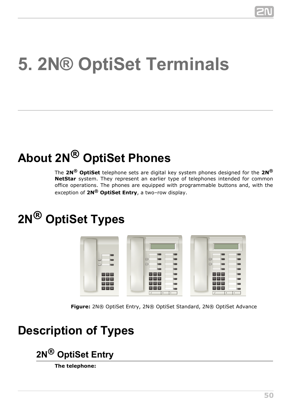 2n® optiset terminals, About 2n optiset phones, 2n optiset types | Description of types, 2n optiset entry | 2N StarPoint manual User Manual | Page 50 / 60