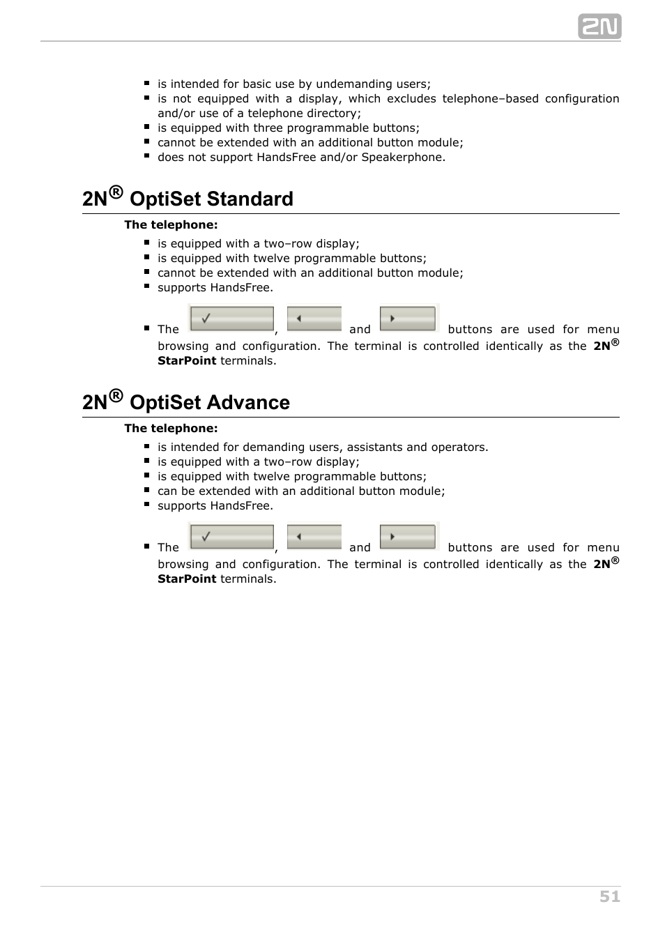 2n optiset standard, 2n optiset advance | 2N StarPoint manual User Manual | Page 51 / 60