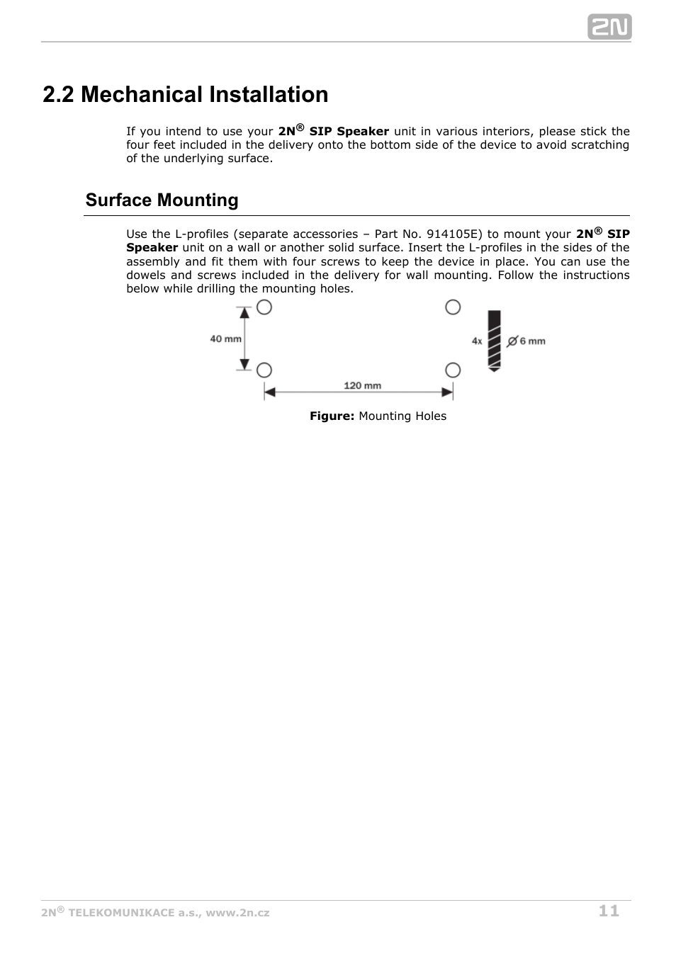 2 mechanical installation, Surface mounting | 2N SIP Speaker Installation v2.1 User Manual | Page 11 / 36