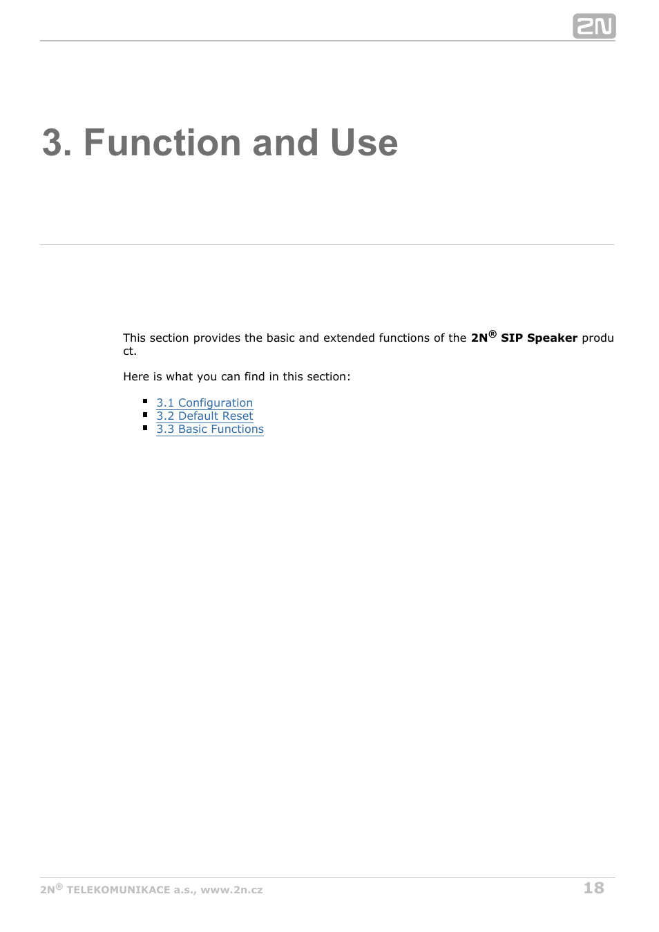 Function and use | 2N SIP Speaker Installation v2.1 User Manual | Page 18 / 36