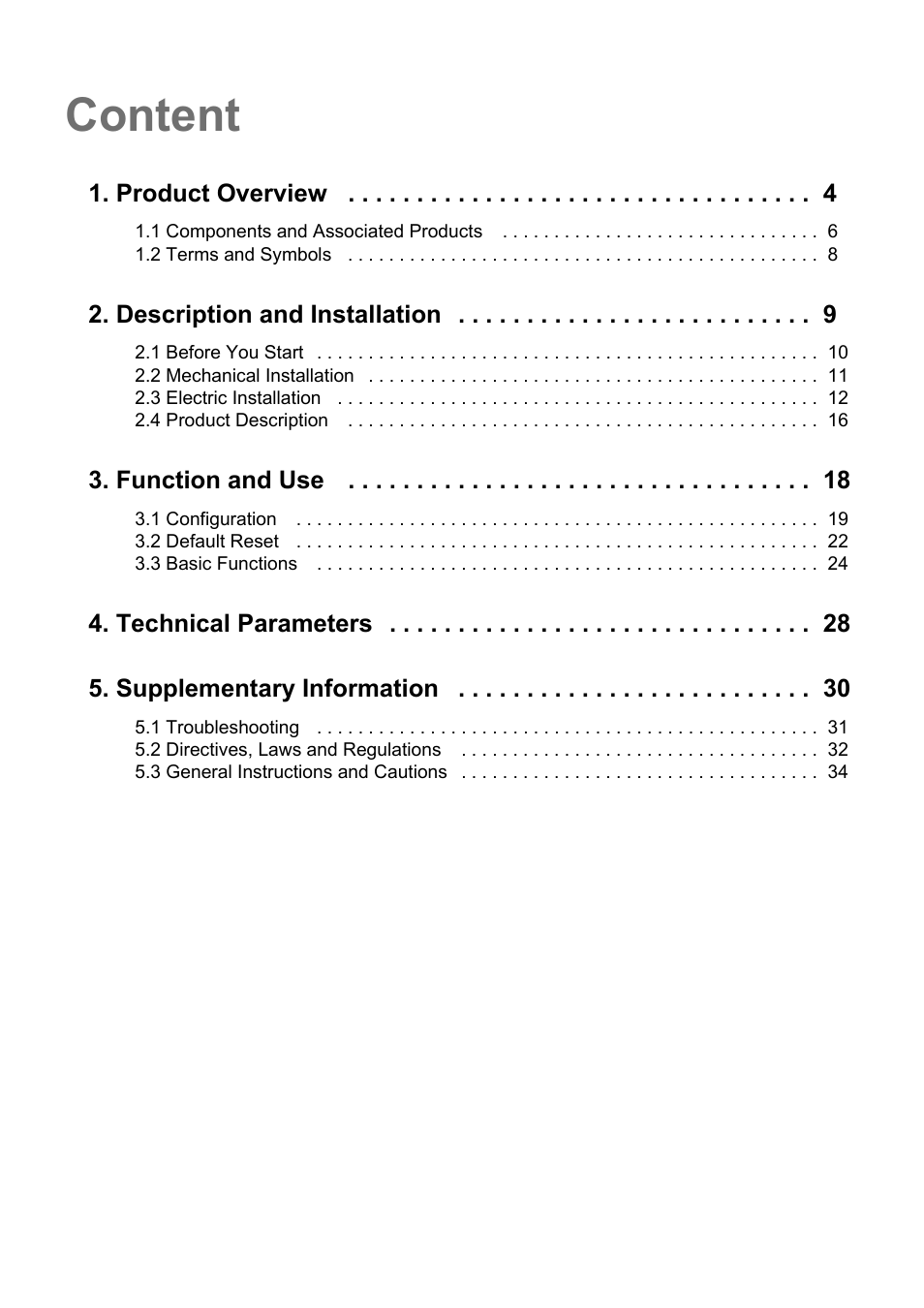 Content, Product overview, Description and installation | Function and use, Technical parameters 5. supplementary information | 2N SIP Speaker Installation v2.1 User Manual | Page 3 / 36