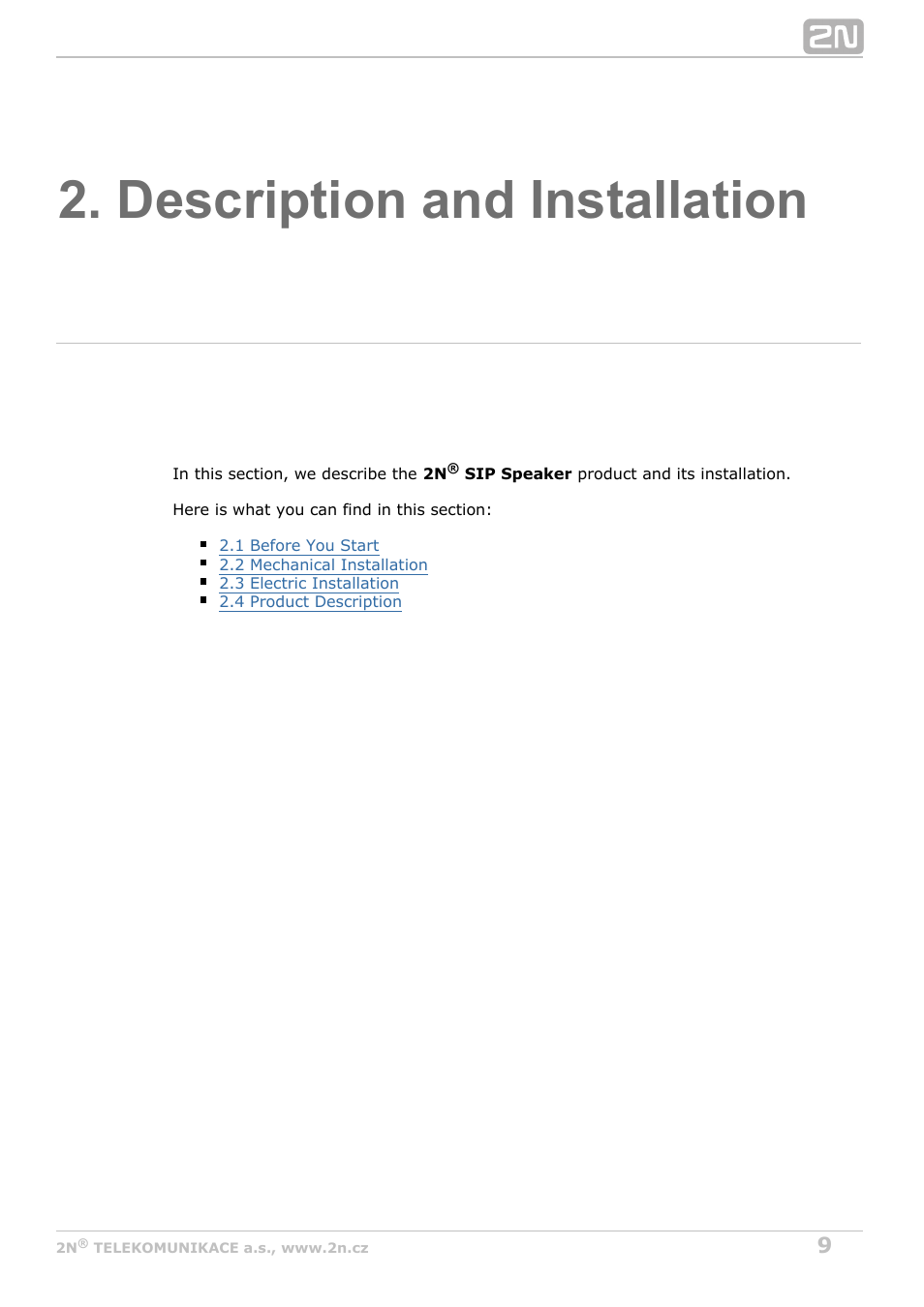 Description and installation | 2N SIP Speaker Installation v2.1 User Manual | Page 9 / 36