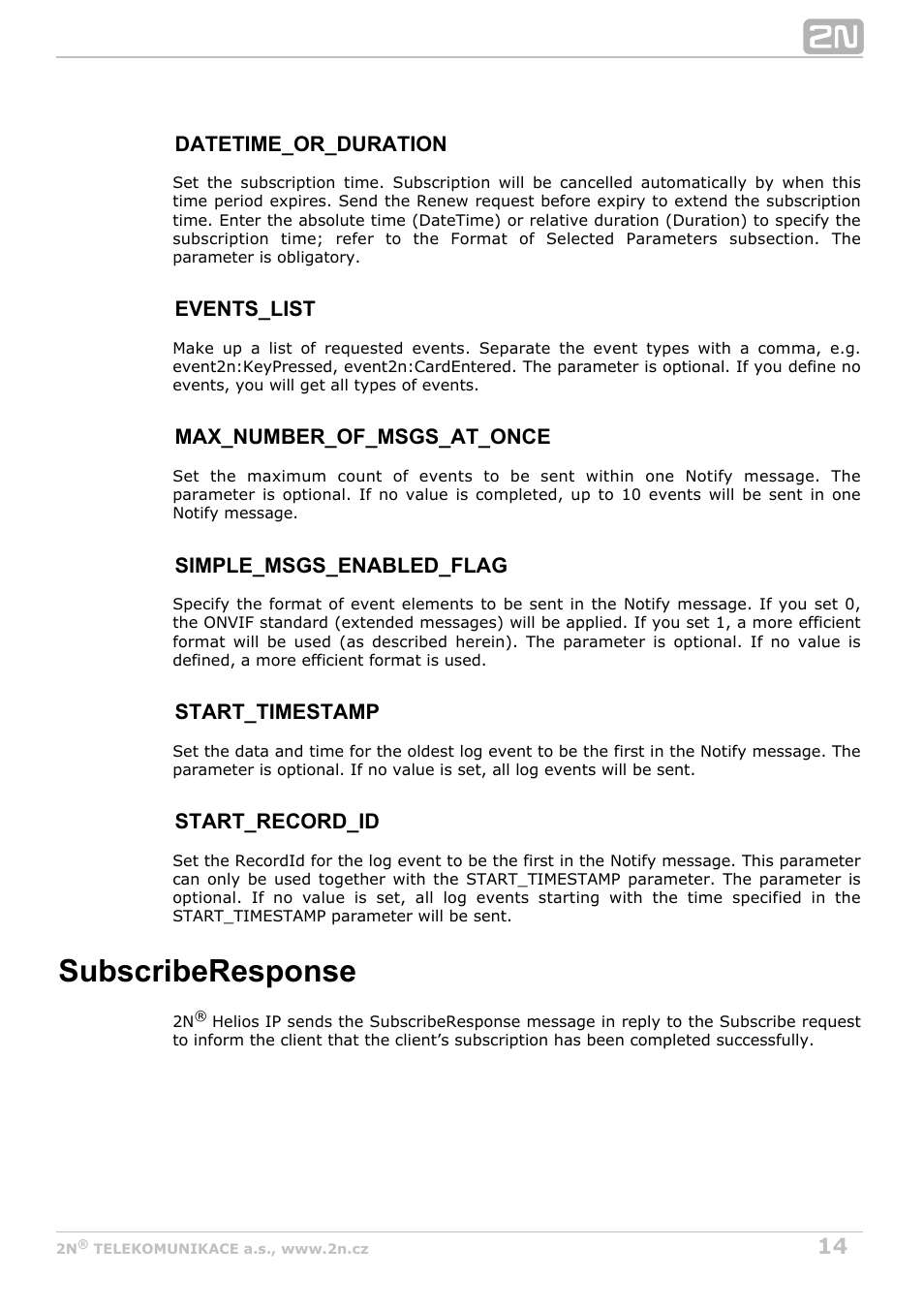 Subscriberesponse | 2N Helios IP HTTP API Manual v2.7 User Manual | Page 14 / 29