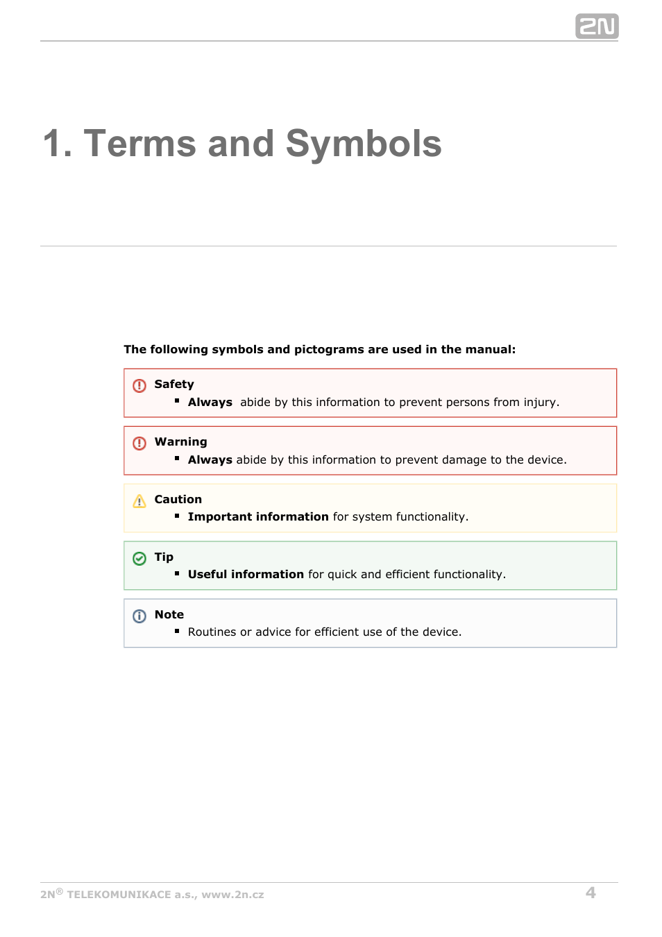 Terms and symbols | 2N Helios IP HTTP API Manual v2.7 User Manual | Page 4 / 29
