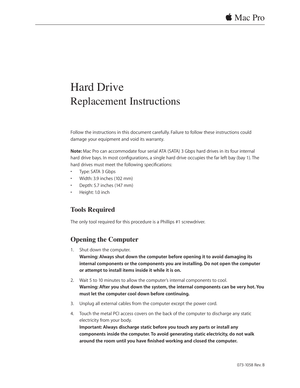 Apple MAC PRO (Hard Drive Replacement) User Manual | 5 pages