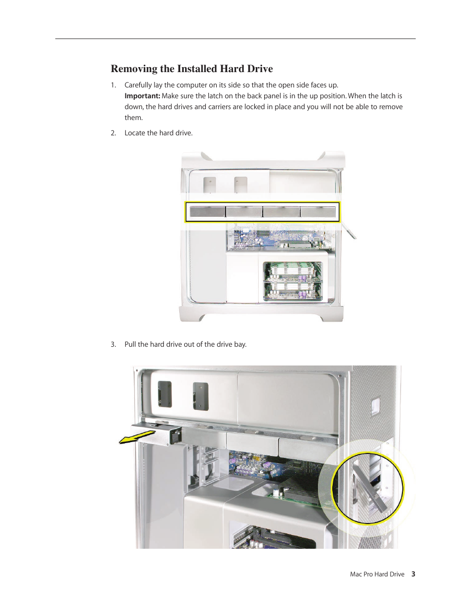 Removing the installed hard drive | Apple MAC PRO (Hard Drive Replacement) User Manual | Page 3 / 5