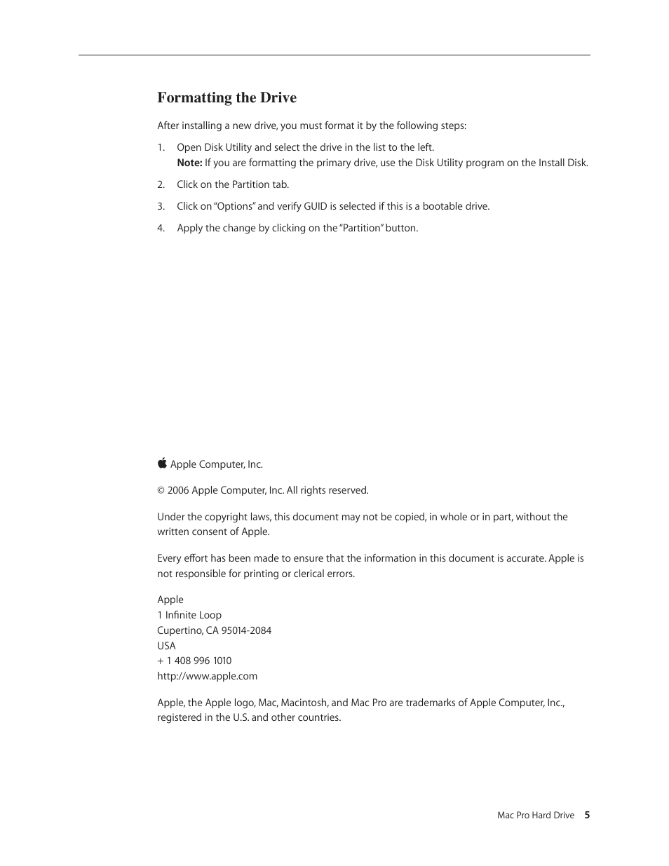 Formatting the drive | Apple MAC PRO (Hard Drive Replacement) User Manual | Page 5 / 5