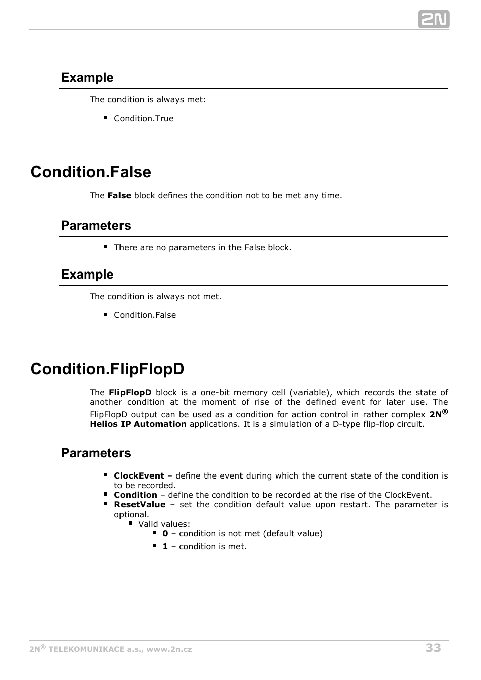 False, Flipflopd, Condition.false | Condition.flipflopd, Example, Parameters | 2N Helios IP Automation Manual v2.7 User Manual | Page 33 / 44
