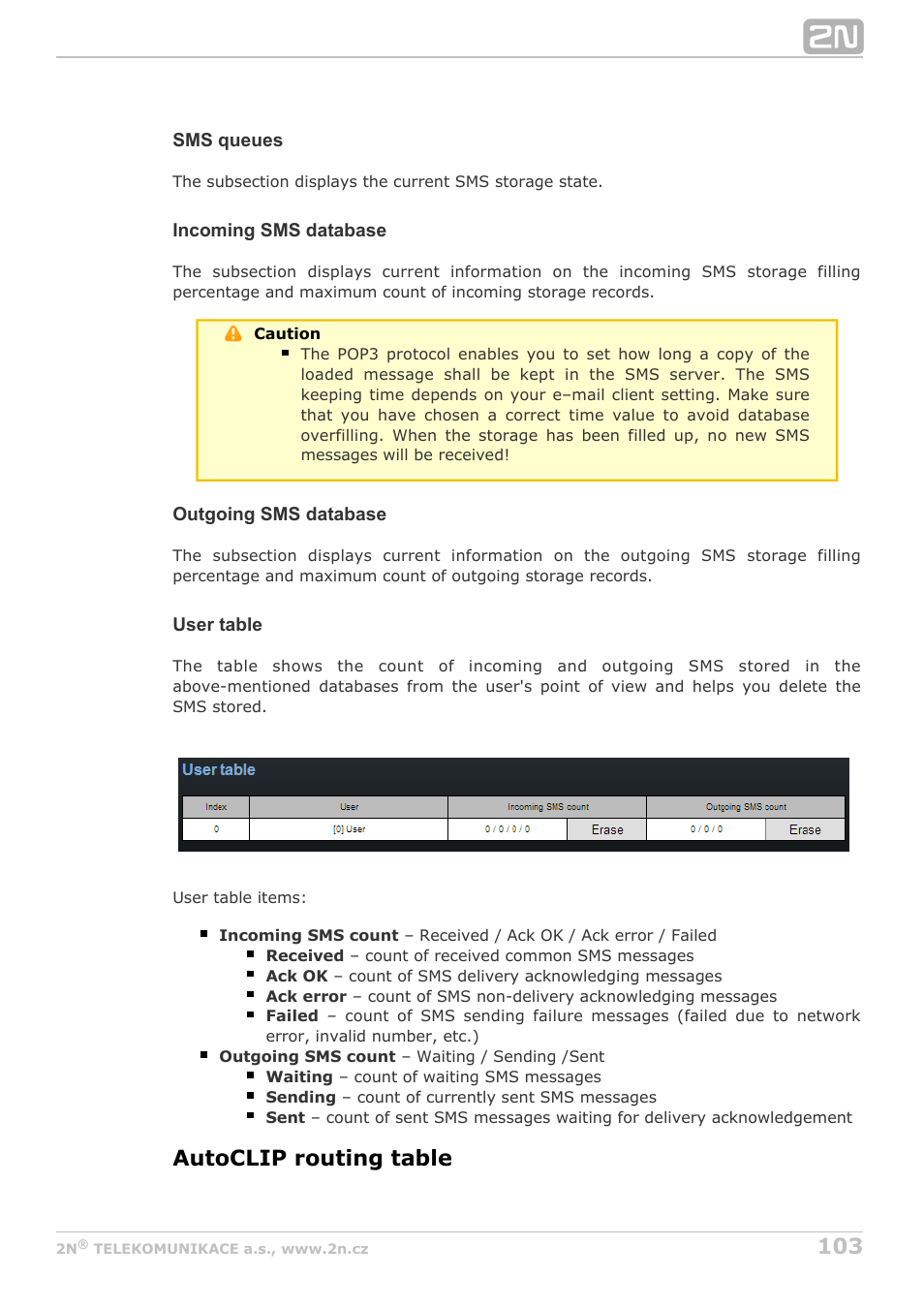 Autoclip routing table | 2N StarGate/BlueTower v5.4 User Manual | Page 103 / 194