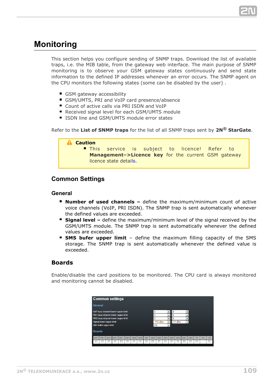 Monitoring, Common settings | 2N StarGate/BlueTower v5.4 User Manual | Page 109 / 194