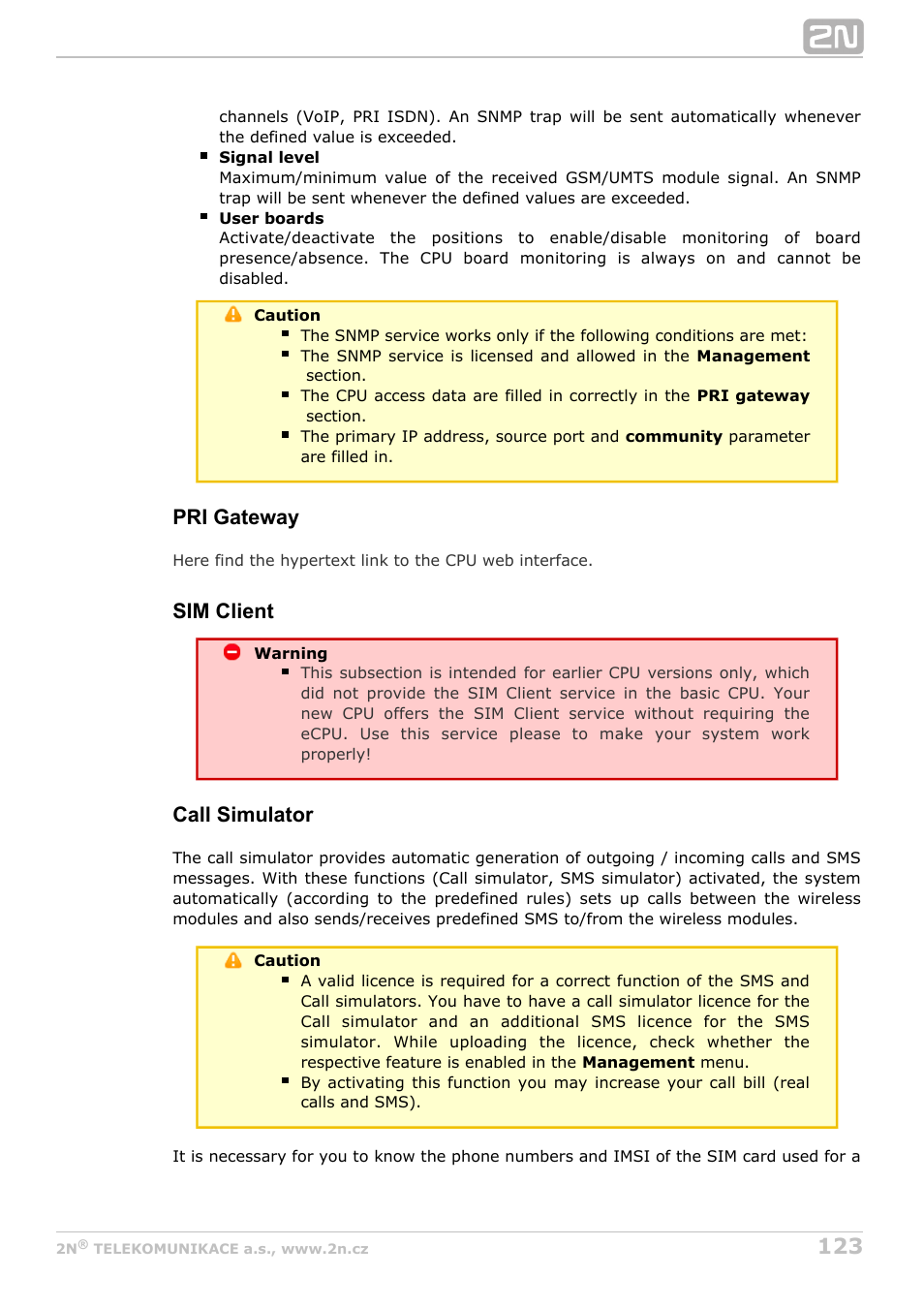 Pri gateway, Sim client, Call simulator | 2N StarGate/BlueTower v5.4 User Manual | Page 123 / 194