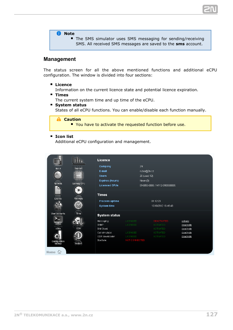 Management | 2N StarGate/BlueTower v5.4 User Manual | Page 127 / 194