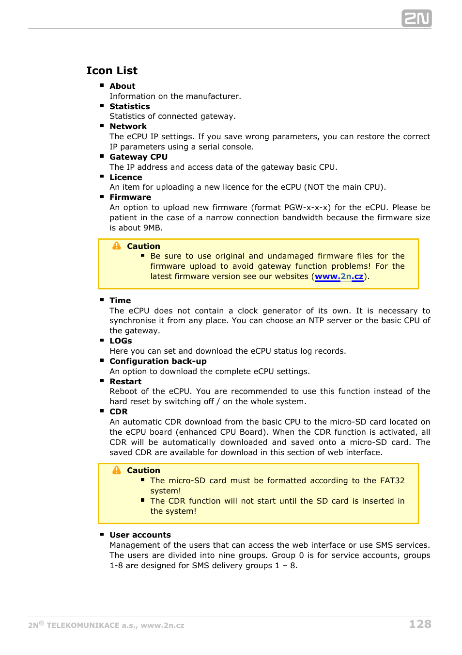 Icon list | 2N StarGate/BlueTower v5.4 User Manual | Page 128 / 194