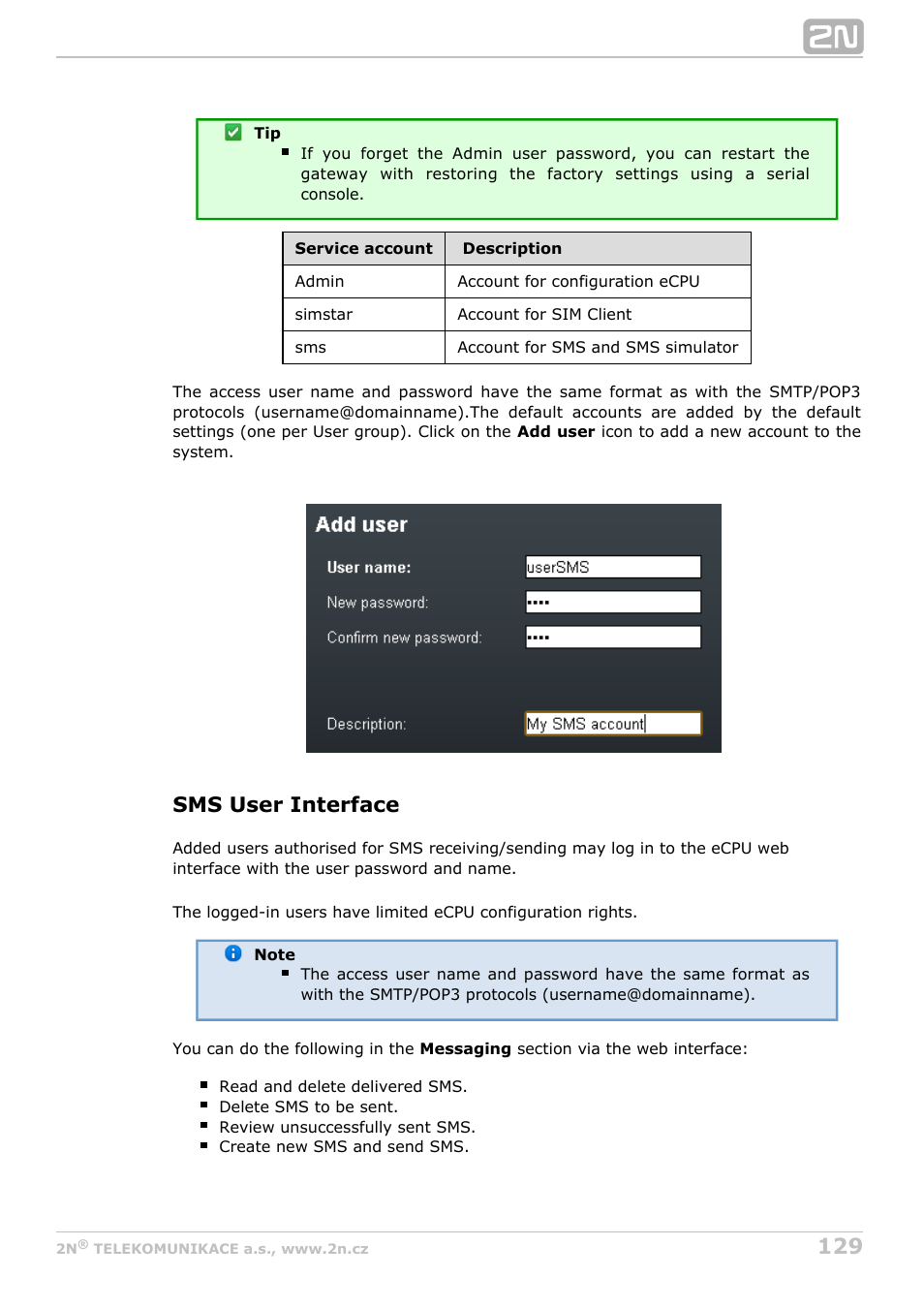 Sms user interface | 2N StarGate/BlueTower v5.4 User Manual | Page 129 / 194