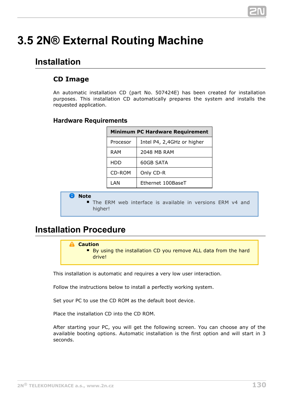 5 2n® external routing machine, Installation, Installation procedure | 2N StarGate/BlueTower v5.4 User Manual | Page 130 / 194