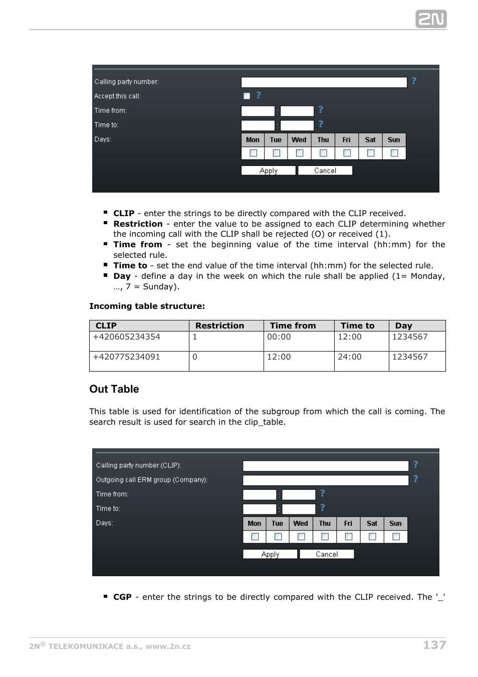 Out table | 2N StarGate/BlueTower v5.4 User Manual | Page 137 / 194