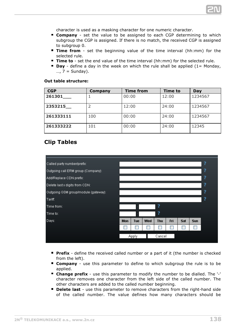 Clip tables | 2N StarGate/BlueTower v5.4 User Manual | Page 138 / 194