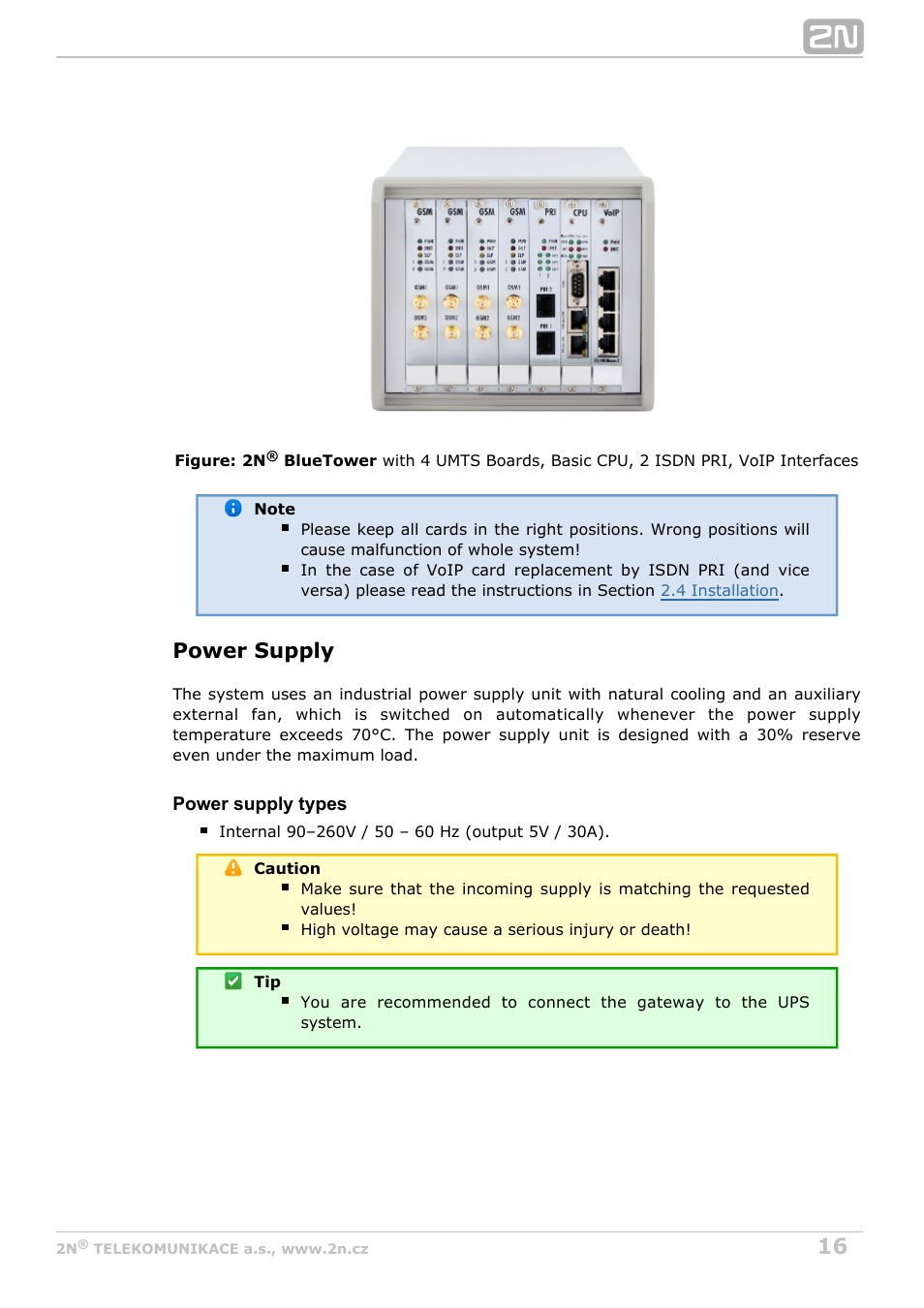 Power supply | 2N StarGate/BlueTower v5.4 User Manual | Page 16 / 194