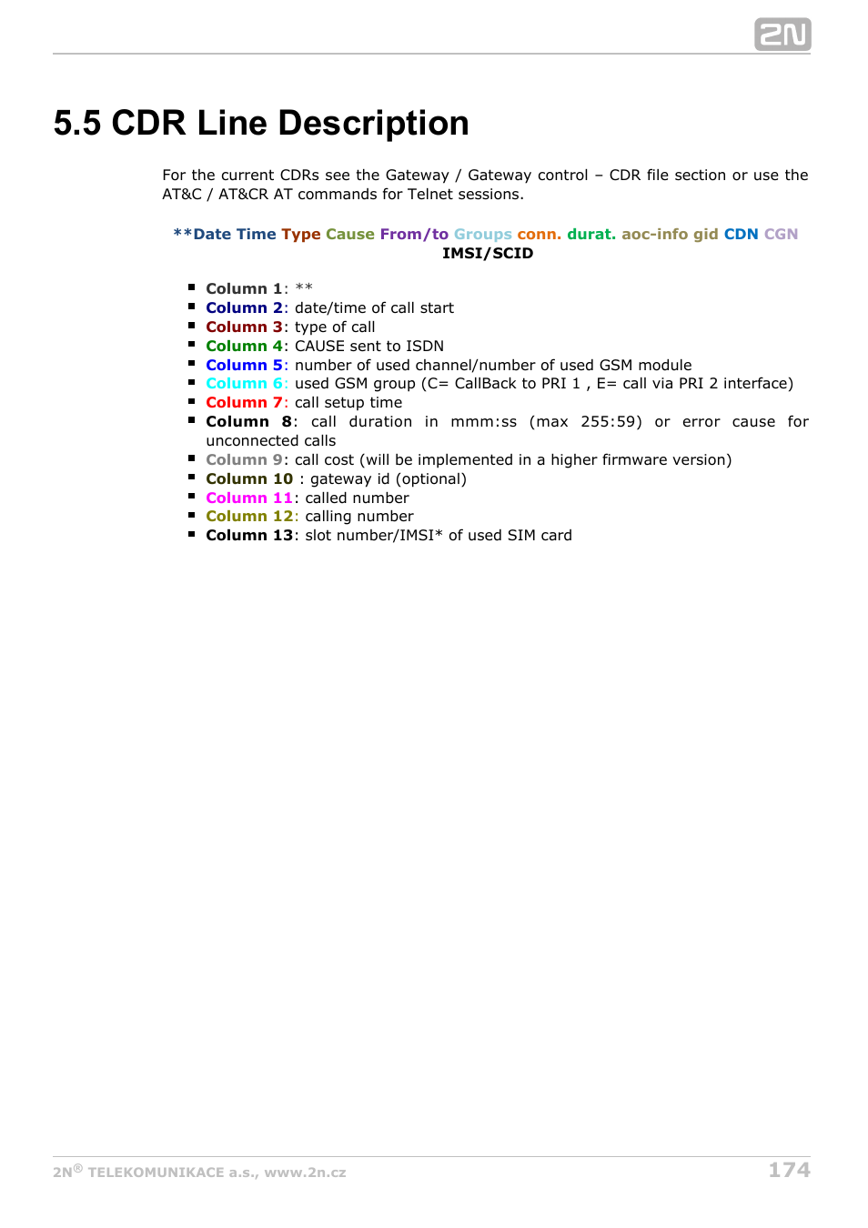 5 cdr line description | 2N StarGate/BlueTower v5.4 User Manual | Page 174 / 194