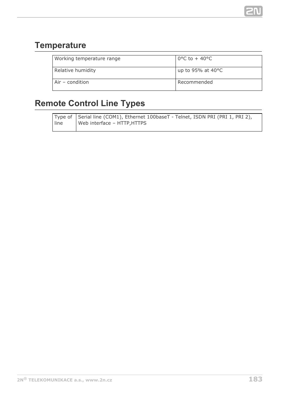 Temperature, Remote control line types | 2N StarGate/BlueTower v5.4 User Manual | Page 183 / 194