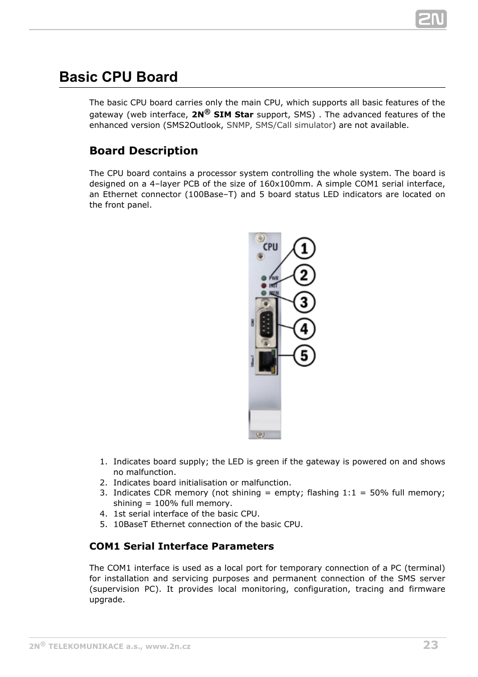 Basic cpu board, Board description | 2N StarGate/BlueTower v5.4 User Manual | Page 23 / 194