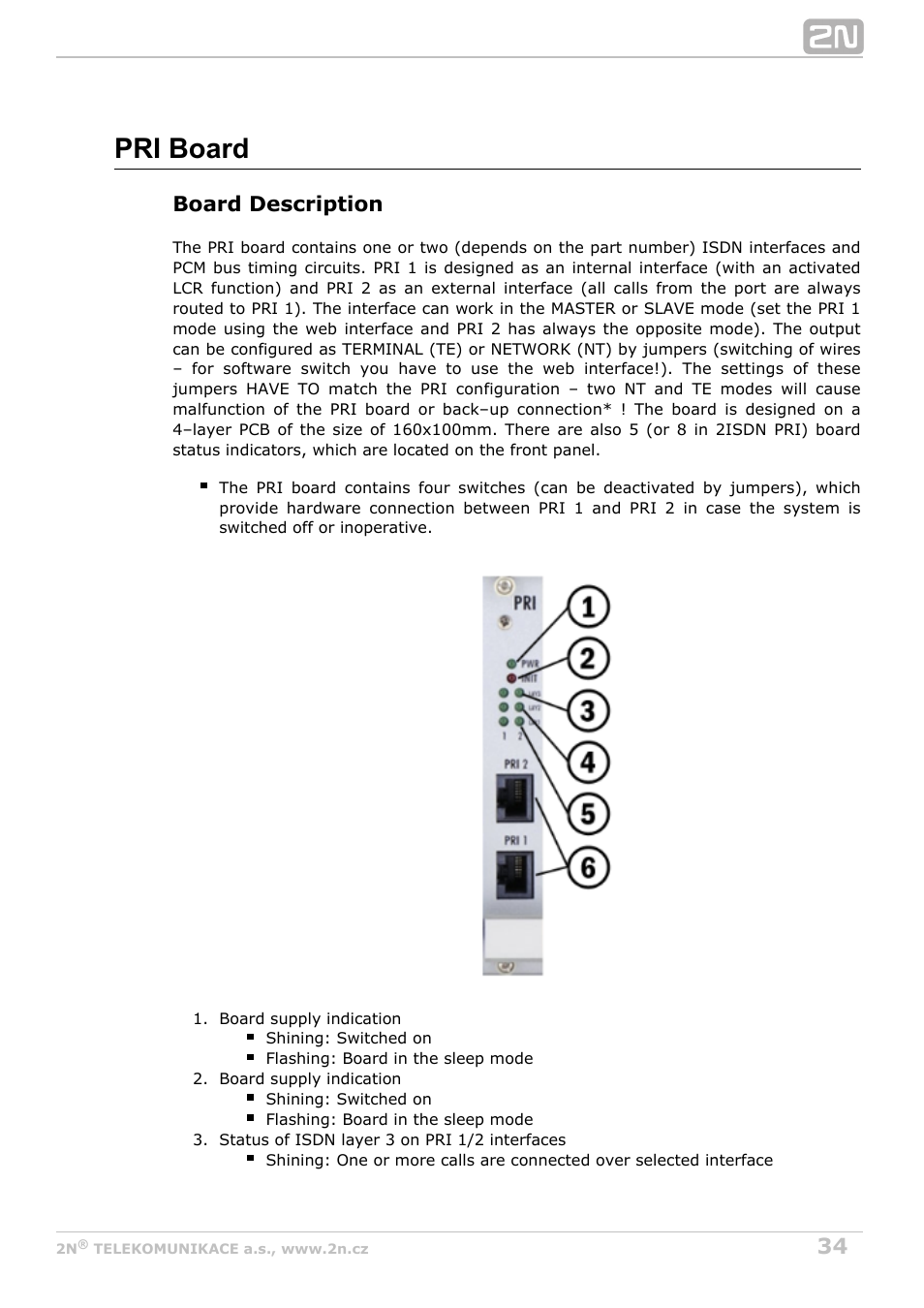 Pri board, Board description | 2N StarGate/BlueTower v5.4 User Manual | Page 34 / 194