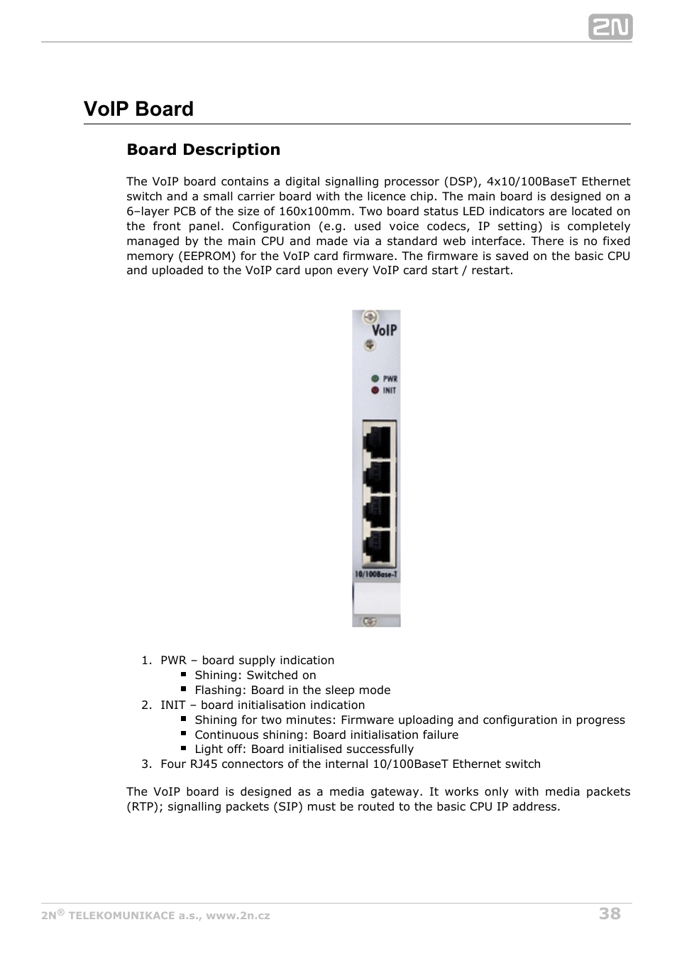 Voip board, Board description | 2N StarGate/BlueTower v5.4 User Manual | Page 38 / 194