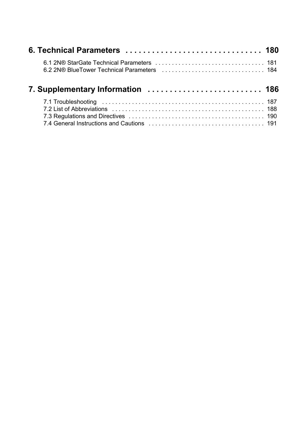 Technical parameters, Supplementary information | 2N StarGate/BlueTower v5.4 User Manual | Page 4 / 194