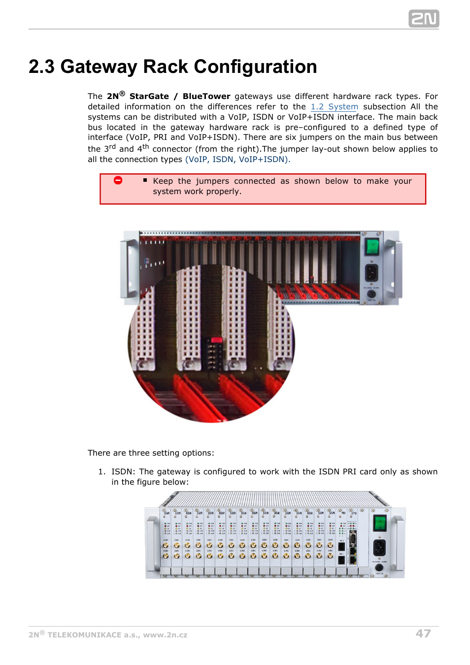 3 gateway rack configuration | 2N StarGate/BlueTower v5.4 User Manual | Page 47 / 194