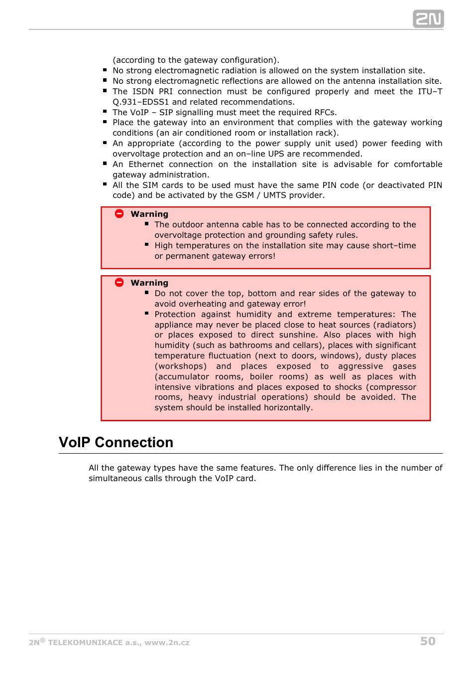 Voip connection | 2N StarGate/BlueTower v5.4 User Manual | Page 50 / 194