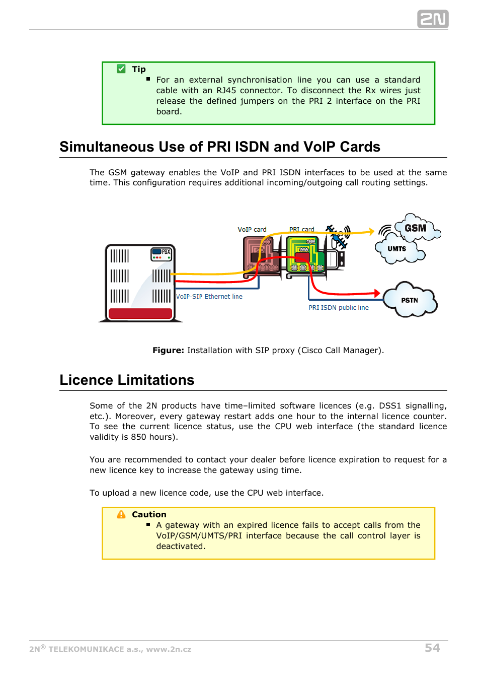 Simultaneous use of pri isdn and voip cards, Licence limitations | 2N StarGate/BlueTower v5.4 User Manual | Page 54 / 194