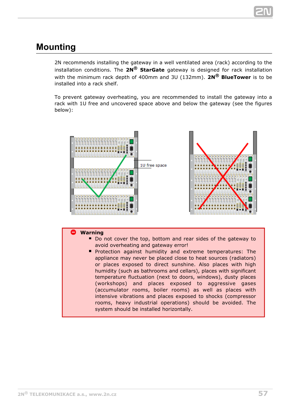 Mounting | 2N StarGate/BlueTower v5.4 User Manual | Page 57 / 194