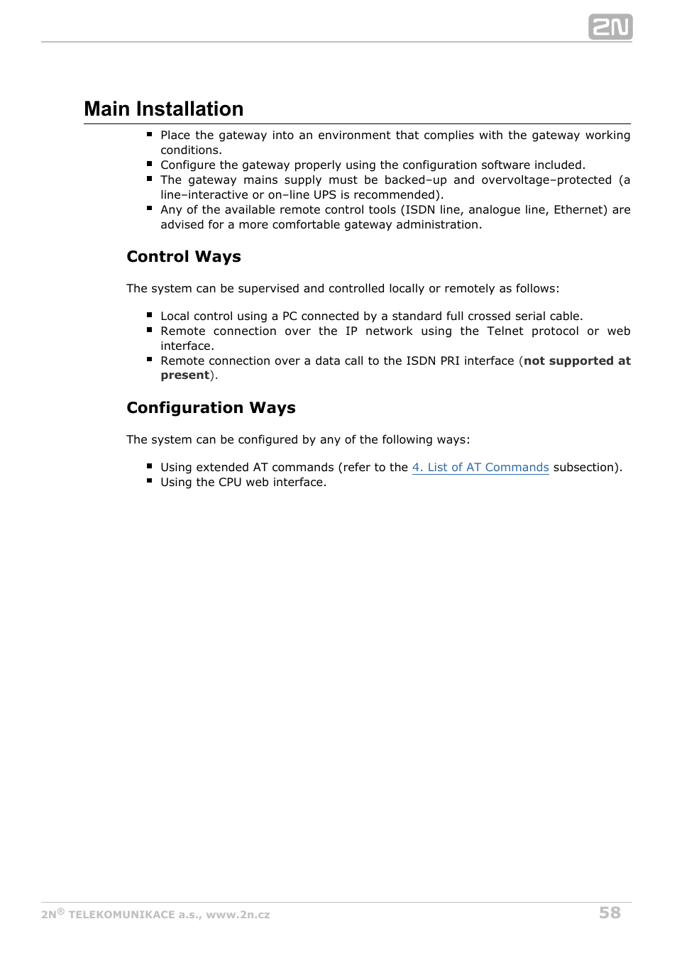 Main installation, Control ways, Configuration ways | 2N StarGate/BlueTower v5.4 User Manual | Page 58 / 194