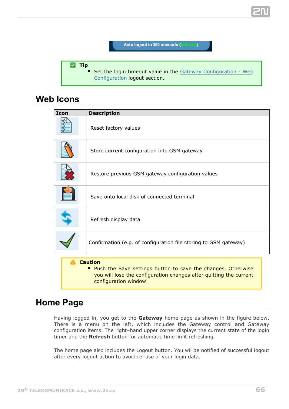 Web icons, Home page | 2N StarGate/BlueTower v5.4 User Manual | Page 66 / 194