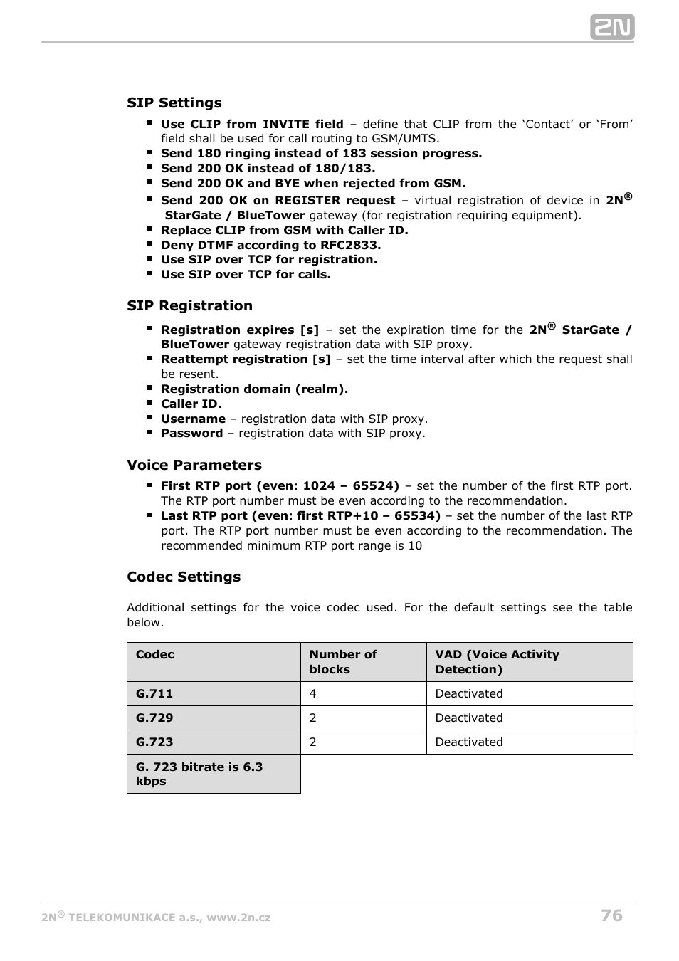 2N StarGate/BlueTower v5.4 User Manual | Page 76 / 194