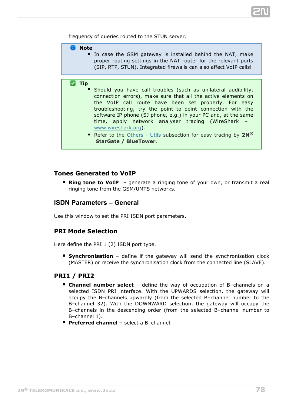 Isdn parameters – general | 2N StarGate/BlueTower v5.4 User Manual | Page 78 / 194