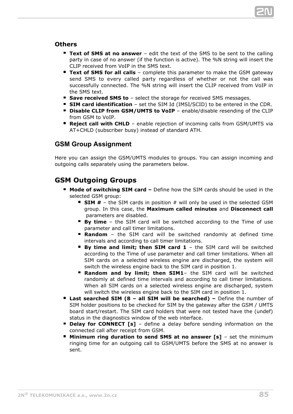 Gsm group assignment, Gsm outgoing groups | 2N StarGate/BlueTower v5.4 User Manual | Page 85 / 194