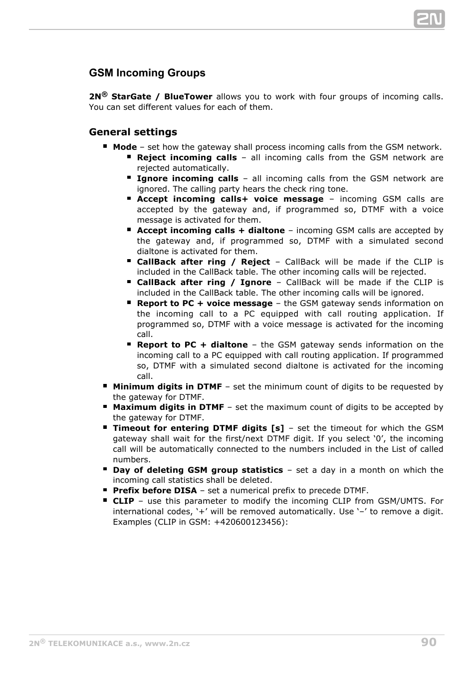 Gsm incoming groups | 2N StarGate/BlueTower v5.4 User Manual | Page 90 / 194