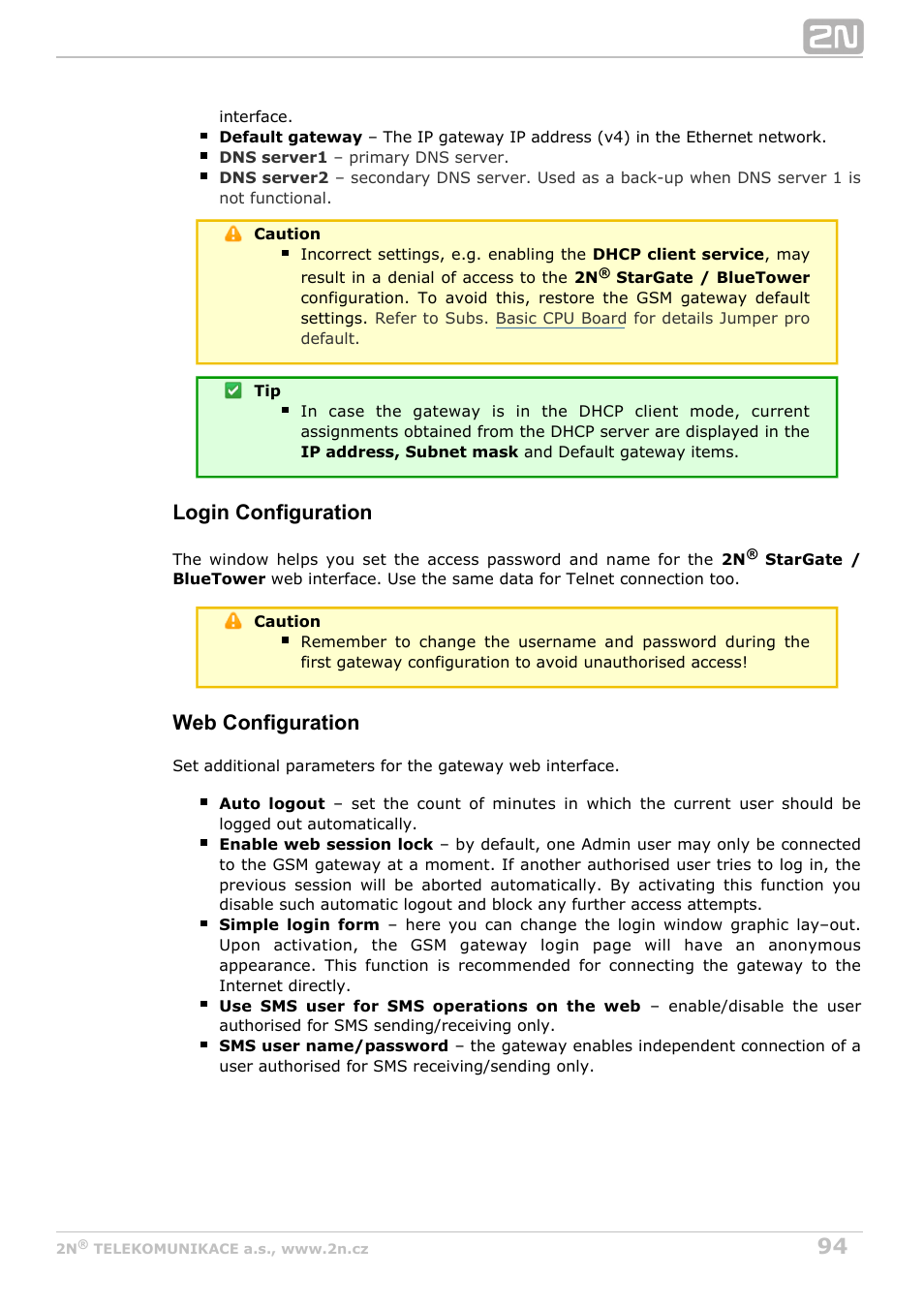 Login configuration, Web configuration | 2N StarGate/BlueTower v5.4 User Manual | Page 94 / 194